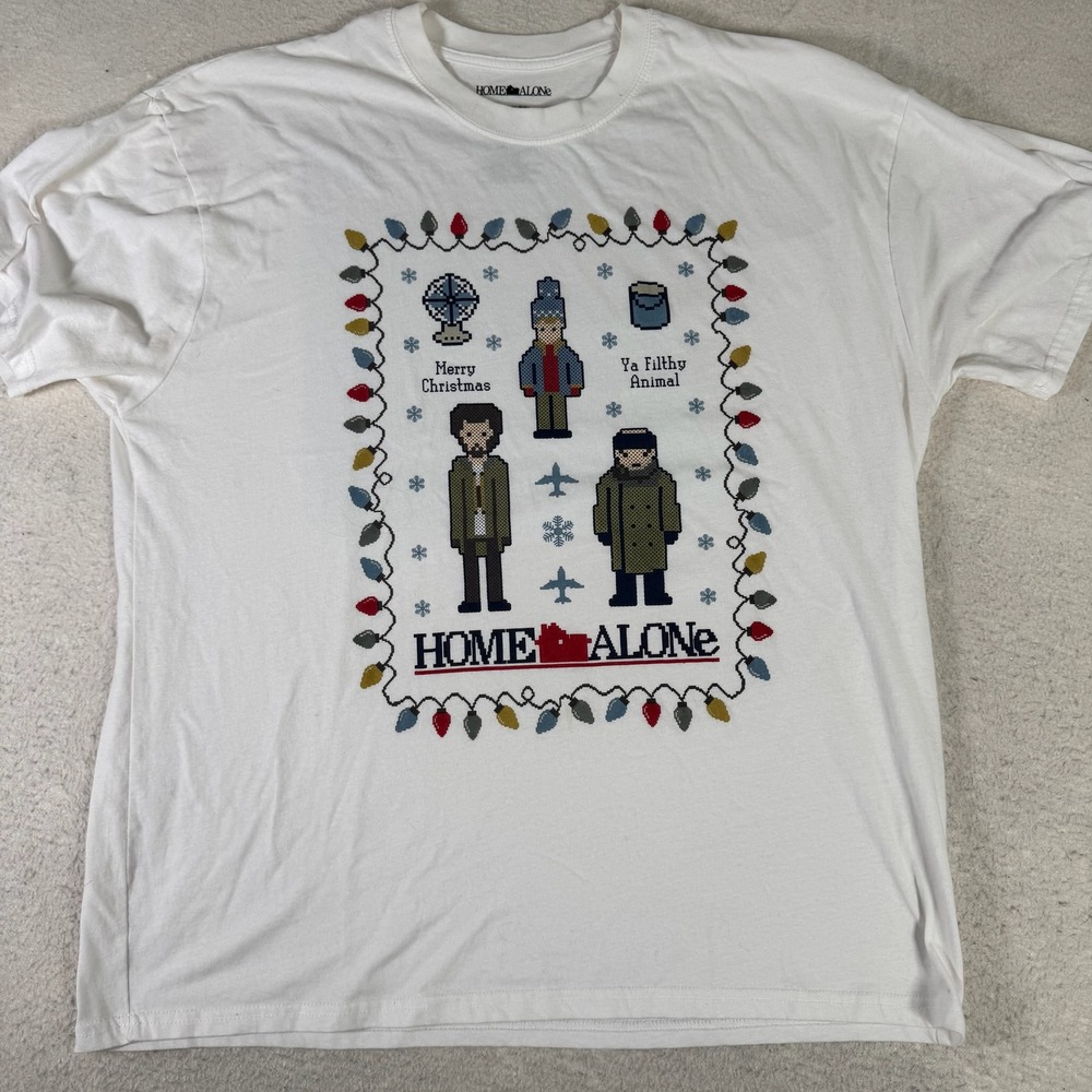 Home Alone Graphic T-Shirt Mens XL White Excellent Merry Christmas Filthy Animal